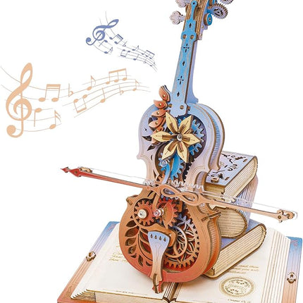 ROKR 3D Puzzles for Adults, Wooden Music Boxes-Cello, Model Kits for Adults, DIY Building Sets, Birthday Gifts Hobbies for Women Men