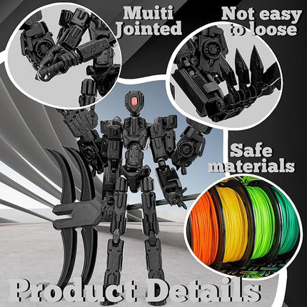 8Inch T13 Action Figure Assembly Completed, T13 Multi-Jointed Movable Robot Action Figure Set,Collectors Desktop Decorations for Game Lovers Toys (Black)