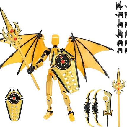 T13 Action Figure & Titan 13 Toys Yellow（3D Printed Action Figures Assembly Completed）（Multi-Jointed Movable）（Angel Designs Includes Various Accessories） Dummy 13 T 13 Figures Desk Decoration 5.5in