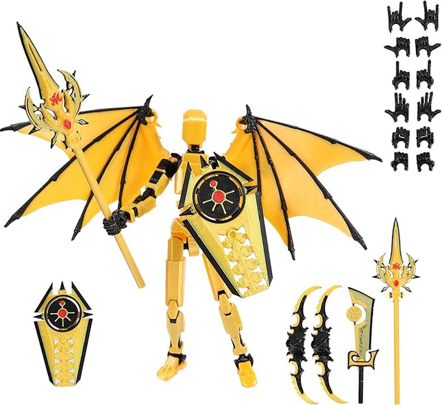 T13 Action Figure & Titan 13 Toys Yellow（3D Printed Action Figures Assembly Completed）（Multi-Jointed Movable）（Angel Designs Includes Various Accessories） Dummy 13 T 13 Figures Desk Decoration 5.5in