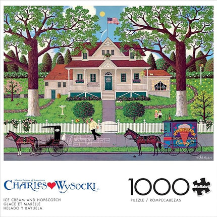 Buffalo Games - Charles Wysocki - Ice Cream and Hopscotch - 1000 Piece Jigsaw Puzzle for Adults -Challenging Puzzle Perfect for Game Nights - Finished Size is 26.75 x 19.75