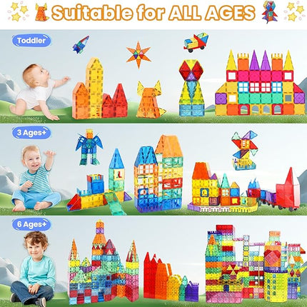 Magnetic Tiles - 130PCS Magnetic Blocks for Kids, Magnet Tiles Building Blocks Set with 2 Cars, Construction STEM Magnet Toys Gift for Kids, Boys and Girls 3 4 5 6 7 8+ Year Old