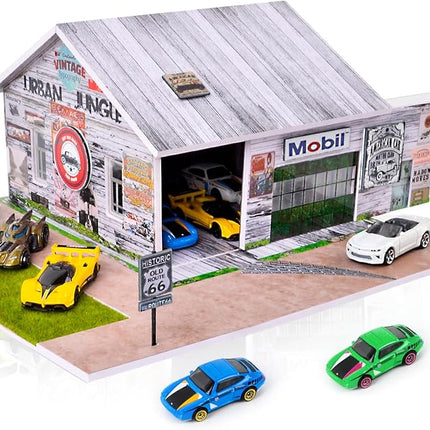 1/64 Diorama,Display Case for Hot Wheels Garage with LED,Storage Case Compatible with Hot Wheels&Matchbox Cars,1/64 Scale Diecast Car Display, Warehouse Scene (NO Cars)