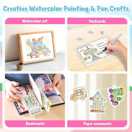 JoyCat Paint with Water Coloring Books for Toddlers, Watercolor Painting Sets for Kids Ages 3-5 4-8, Arts and Crafts Drawing Activities Toy Birthday Gift for Boys Girls (Funfair)