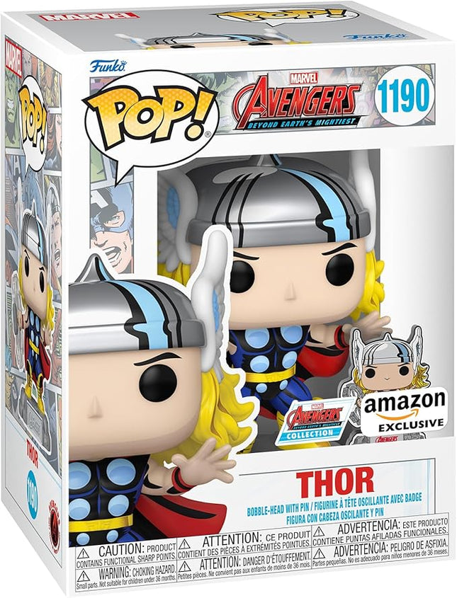 Funko Pop & Enamel Pin: The Avengers: Earth's Mightiest Heroes - 60th Anniversary, Thor with Enamel Pin - Marvel Comics - Amazon Exclusive - Collectable Vinyl Figure - Gift Idea - Superheroes Fans