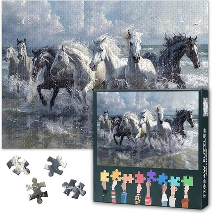 Jigsaw Puzzle 1000 Piece for Adults - Galloping Horses in Water, Dynamic Splash Art, Premium Adult Puzzles 1000 Pieces, Coolest Adult Puzzles (27.5x19.7 in)