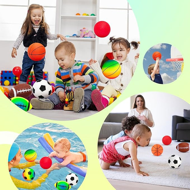 Balls for Toddlers Kids - 7 Pack 5" Small Playground Balls Soft Rubber - Indoor Outdoor Toddler Toys - 2 Footballs, 2 Basketballs, 2 Soccer Balls 1 Kickball -Birthday Gift Boys Girls 1-3 3-5