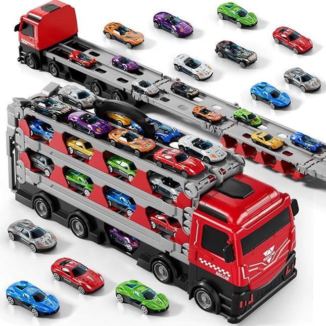 Toy Truck for 3 4 5 6 Years Old Kids Boys | 78-Inch Race Track Transport Vehicle & 12 Die-Cast Metal Toy Cars | Toddler Truck Car Toys Set Gifts for Age 3-12 Years Old Kids Boy