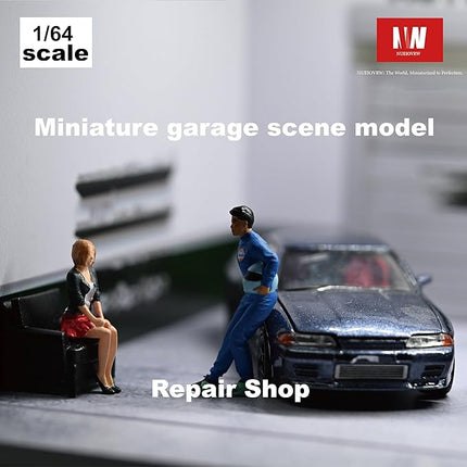 Display Case for Hot Wheels,Diorama 1/64 Scale Car Garage Model with LED Lights and Acrylic Cover, Stackable Car Parking Lot Model,Diecast Car Display Case(Repair Shop)