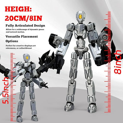T13 Action Figure Assembly Completed, T13 Multi-Jointed Movable Robot Action Figure Set,Collectors Desktop Decorations for Game Lovers Toys (Silvery, 5.5IN)