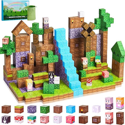 123PCS Magnetic Blocks - Forest Castle Theme Magnetic Blocks Building Toys, Toddler Magnet Toys STEM Building Game Sensory Gift for Kids Ages 3 4 5 6 7 8 9+ Boys Girls Birthday Gifts