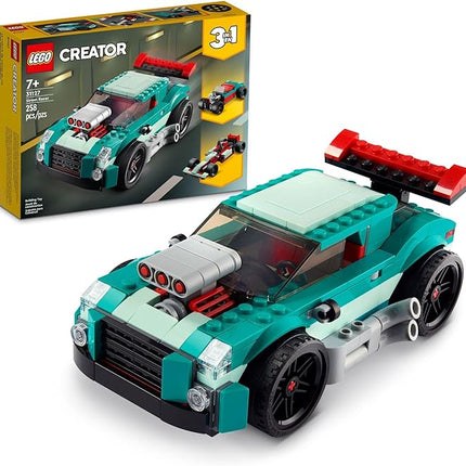 LEGO Creator 3 in 1 Street Racer Car, Rebuildable Kit Transforms to a Muscle Car, Hot Rod, or Race Car Toy, Great Model Car Toy Gift for Boys and Girls Age 7+ Years Old, 31127