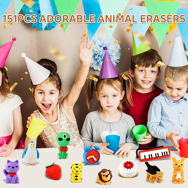 151Pcs Animal Erasers Desk Pets for Kids Animal Pencil Erasers Bulk Puzzle Eraser Toys Gifts for Classroom Prizes,Game Reward,Treasure Box,Easter Egg Fillers,Goodie Bag Stuffer,Party Favors