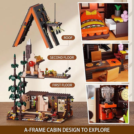 TGL TYCOLE Wood Cabin Building Blocks Set with LED Lights,1800 PCS Wooden Forest House Building Toys,STEM Treehouse Construction Model,Birthday Gift for Adults Teens Boys Girls Age 8-12