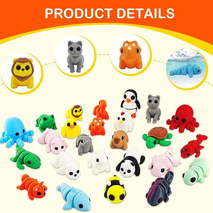 25PCS Animals Figures, Mini 3D Printed Animals Fidget Toys for Halloween, Fun Party Favors for Kids, Unique Birthday Gift, Classroom Rewards, 3D Printed Desk Pets Articulated Toy