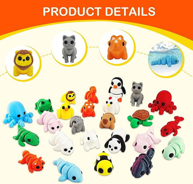 25PCS Animals Figures, Mini 3D Printed Animals Fidget Toys for Halloween, Fun Party Favors for Kids, Unique Birthday Gift, Classroom Rewards, 3D Printed Desk Pets Articulated Toy