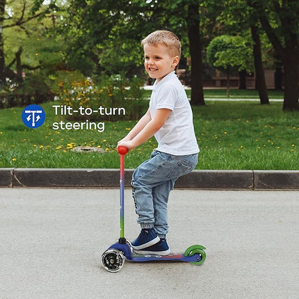 Voyager - Self Balancing Kick Scooter with Light Up Wheels, Extra Wide Deck, 3 Wheel Platform, Foot Activated Brake, 75 lbs Limit, Kids & Toddlers Girls or Boys, for Ages 3 and Up