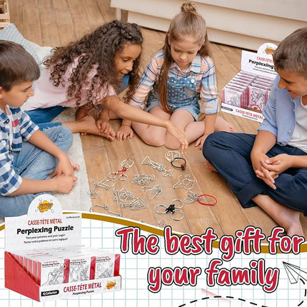 Yilloog 24 Packs Large Metal Puzzle Bulk Iq Wire Metal Puzzles with Paper Box Gift Package Educational Puzzle Toys Valentine Gifts Easter for Party Favor Teens Adults Challenge Gifts(Colored)