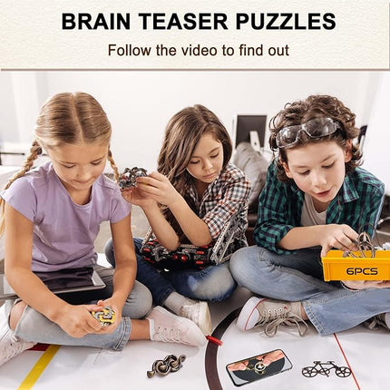 6 PCS Metal Brain Teaser Puzzles Logic Metal Puzzle for Adult Kid Toy Lock Puzzles Gift for Adults Teenagers Kids