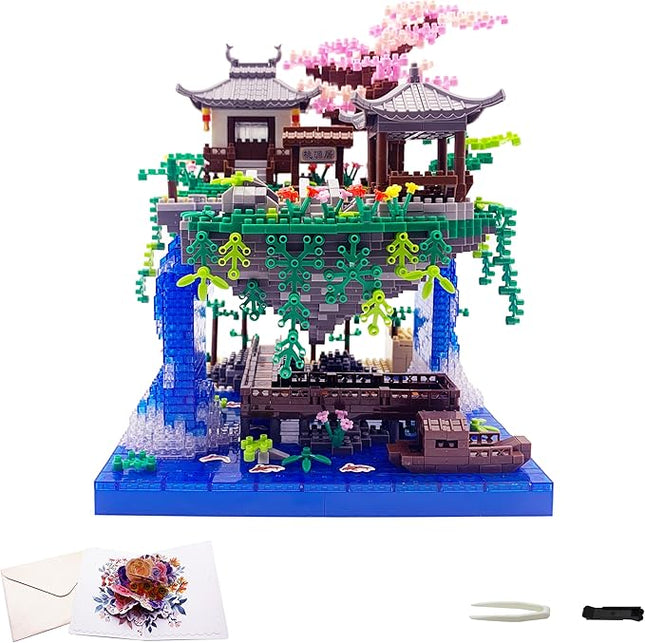 2799 PCS Cherry Blossom Tree Building Set for Adults Teens，Chinese Architecture Peach Blossom Pond Building Blocks，Micro Japanese Sakura Bonsai Tree Building Kit, Creative Gift for Kids 14+