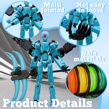 5.5Inch T13 Action Figure Assembly Completed, T13 3D Printed Action Figure Multi-Jointed Movable Robot Set,Collectors Desktop Decorations for Game Lovers Toys (Luminous Blue)