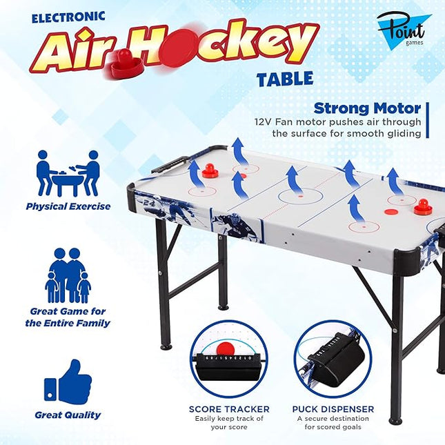 Point Games Air Hockey Table for Kids - Electric Powered Air Hockey Game - Foldable & Tabletop - Air Hockey for Kids & Adults - Games for Girls & Boys