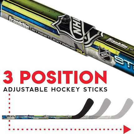 Franklin Sports - NHL Kids Folding Hockey Goals Set - (2) Street Hockey & Knee Hockey Goals - (2) Adjustable Youth Hockey Sticks, (2) Knee Hockey Sticks, (2) Mini Hockey Balls + (1) Street Hockey Ball