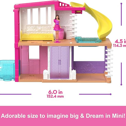 Barbie Mini BarbieLand Doll House Sets, Mini Dreamhouse with Surprise 1.5-inch Doll, Furniture & Accessories, Plus Elevator & Pool