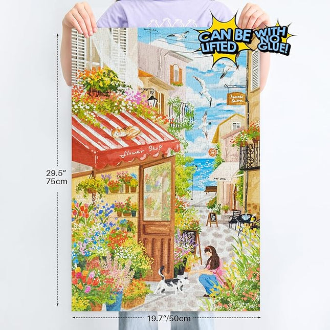 MOMIBOOK Jigsaw Puzzles 1000 Pieces Puzzle for Adults of Sea Breeze Florist, Painting Image Seaside Flower Shop Difficult Challenging Hard Impossible Puzzle Unique Christmas Birthday Gifts
