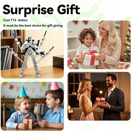 (Assembly Completed) 8 inch T13 Action Figure Set,T 13 Action Figure Multi-Articular Mobile Robot Nova T-13,Desktop Decorations for Game Lovers Toys (Black Red)