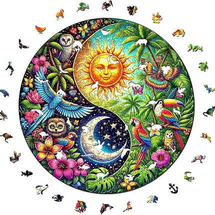 Wooden Puzzle for Adults – Tropiacl Yin-Yang Shaped Jigsaw, Unique Brain Teaser for Kid & Teen, 220 Pieces, 10"x10", Ships as Whole Puzzle Board (No Loose Pieces), Gift-Ready Box, Fun Family Game