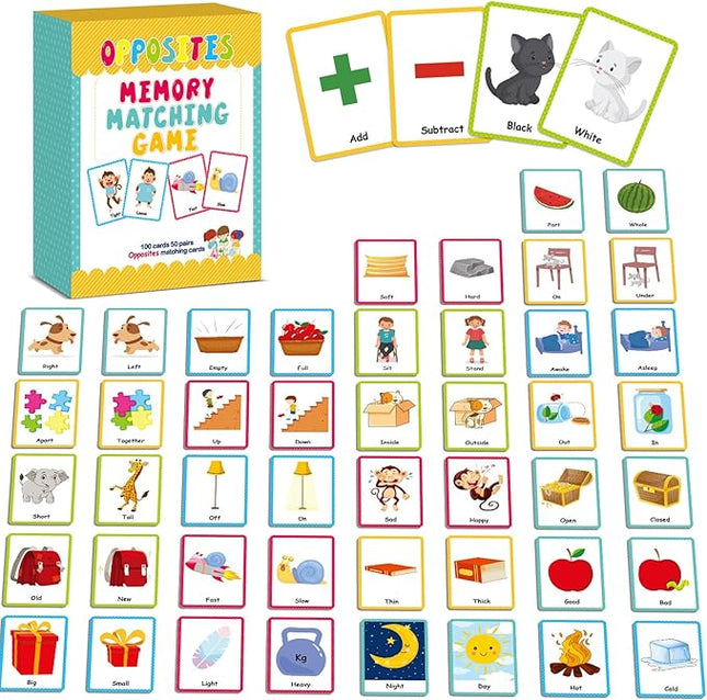 gisgfim 50 Pairs Opposites Memory Matching Game Sight Words Concentration Memory Card Educational Game for Kids Preschool Learning Educational Ages 3-8 A Fun & Fast Gift Activities Matching Games