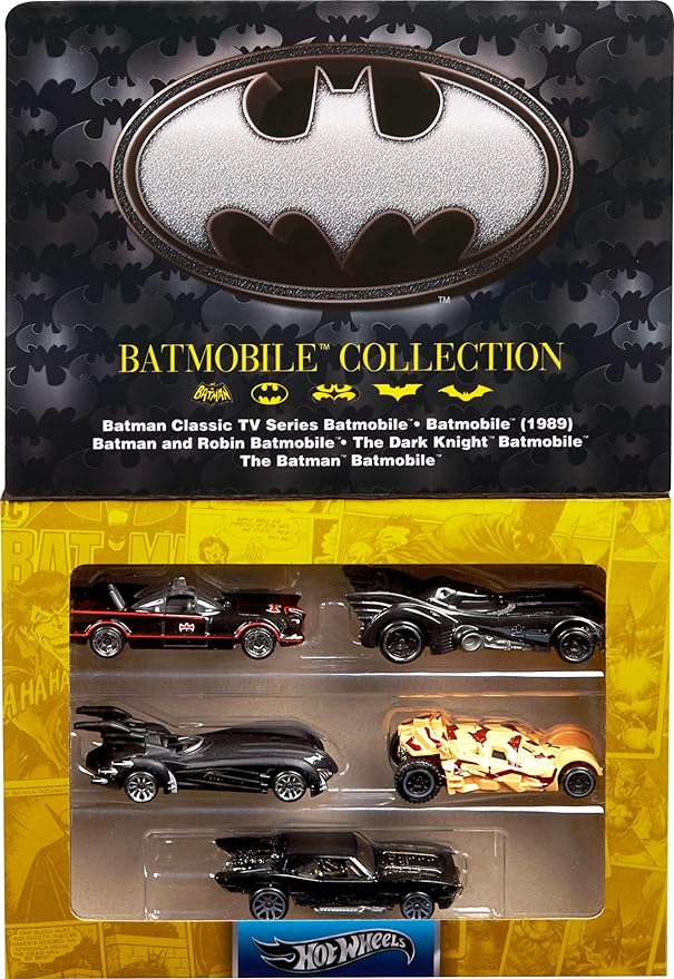 Hot Wheels 1:64 Scale Die-Cast Toy Cars, Set of 5 Batman 85th Anniversary Vehicles Featuring 5 Different Batmobile Replicas in Commemorative Packaging (Amazon Exclusive)