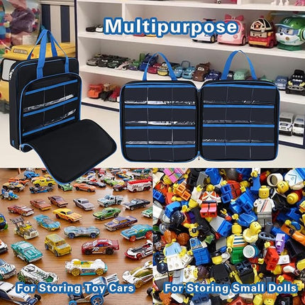 Toy Cars Carrying Case Compatible with Hot Wheels Up to 99pcs, Portable Car Toy Storage Organizer Bag for 1/64 Scale Toy Cars, Matchbox Cars, Dolls, Mini Toys, Bag Only (Blue)