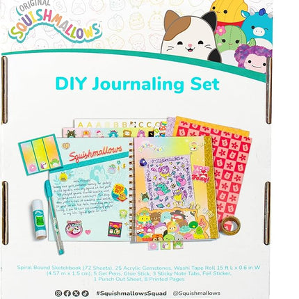 Squishmallows Original DIY Journaling Set, Journaling Kit with Gel Pens, Stickers, Sticky Notes, and Gems, Scrapbook for Kids, Cute Stationary Set, Notebook for Girls, Diary for Girls Ages 8-12