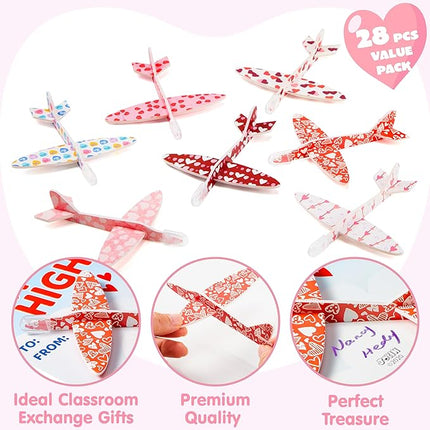 JOYIN 28 Pack Valentine's Day Greeting Cards with Foam Airplanes, Valentine Classroom Exchange, School Gift Exchange Game Prizes (Mixed)