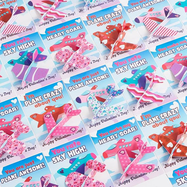 JOYIN 28 Valentine's Day Foam Airplanes for Kids, Greeting Cards with Punchline for Kids School Classroom Exchange Prizes Gift Supplies, Planes Party Favor