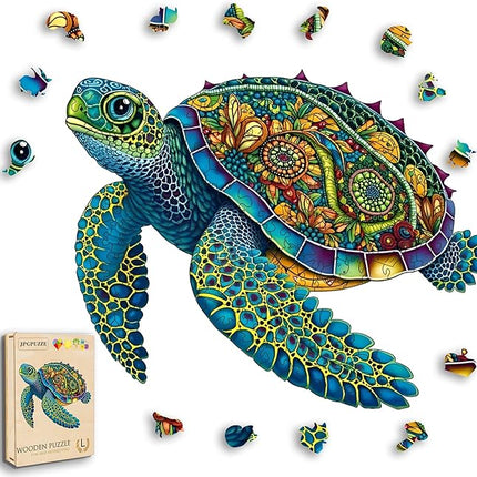 Wooden Puzzles, Sea Turtle Jigsaw Puzzles, 148 Pieces Unique Shaped Wooden Puzzle for Adults and Kids, Family Game (Sea Turtle, Large)