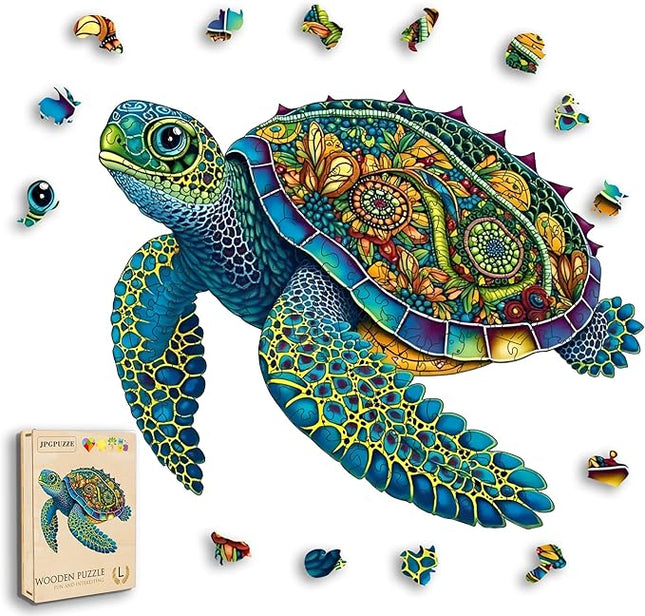 Wooden Puzzles, Sea Turtle Jigsaw Puzzles, 148 Pieces Unique Shaped Wooden Puzzle for Adults and Kids, Family Game (Sea Turtle, Large)