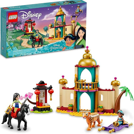 LEGO Disney Princess Jasmine and Mulan Adventure 43208 Palace Set, Aladdin & Mulan Buildable Toy with Horse and Tiger Figures, Gifts for Kids, Girls & Boys