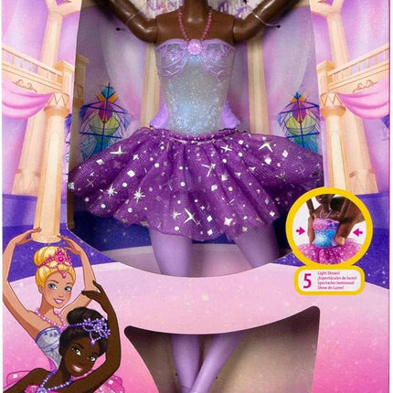Barbie Dreamtopia Twinkle Lights Ballerina Doll with Brunette Hair & Light-Up Feature Wearing Removable Headband & Purple Tutu