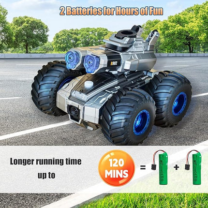 Remote Control Car, Amphibious Monster Truck Toys, RC Boat with Water Gun, Gesture Sensing RC Stunt Car for 120 Mins Play, Remote Control Boat for Pool Boys Girls 6 7 8 9 10 11 12+Year Birthday Gift