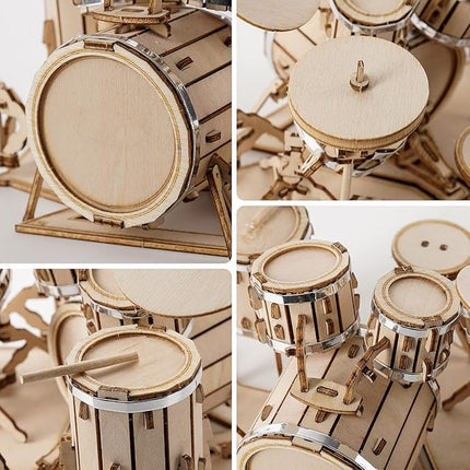 ROBOTIME Wooden Craft Kits for Kids 3D Wooden Puzzle DIY Model Drum Kit to Build for Boys Adorable Home Decoration for Teens