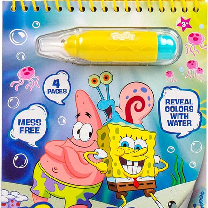 Spongebob Aqua Art, Mess-Free Water Reveal Coloring Book with Pen, No Mess Travel Activity Pad for Kids & Toddlers, Reusable Water Art Set, Preschool On-The-Go Toy, Mess Free Coloring for Toddlers