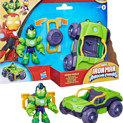 IRON MAN AND HIS AWESOME FRIENDS Marvel Iron Hulk Iron Racer Action Figure & Toy Vehicle, 3-Inch Super Hero Toys for Kids, Ages 3+