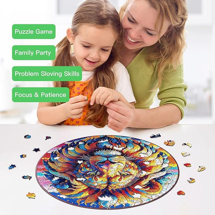 Wooden Puzzle for Adults – Unique Lion-Shaped Jigsaw, Animal Style Brain Teaser for Kids & Teens, 220 Pieces, 10"x10", Ships as Whole Puzzle Board (No Loose Pieces), Gift-Ready Box, Fun Family Game