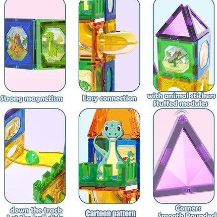 Dinosaur Magnetic Blocks Set, Upgrade DIY Magnets Building Blocks for Kids, 60 Piece Magnets Tiles for Boys and Girls Learning by Playing Games to Improve Imagination and Creativity