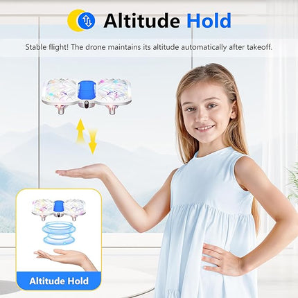 Drone for Kids, RC Drone Indoor Small Helicopter, Multi-flash Colors, Propeller Full Protect, Altitude Hold, 3D Flip, Circle Fly, Self-Rotation, Mini Quadcopter Toy with 2 Batteries
