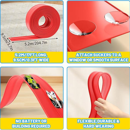 Ancaixin Flexible Race Track 17Ft Toys for Kids, Car Track with 4 Small Racecars Compatible with Hot Wheels and Diecast 1/64th Cars, Rolls Up Portable Racetrack, Birthday Gifts for Boys Girls Ages 3+