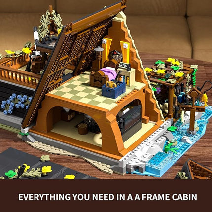 FUNWHOLE A-Frame Cabin Lighting Building Bricks Set - 2061 PCS Adult Construction Building Model Set for Adults and Teen